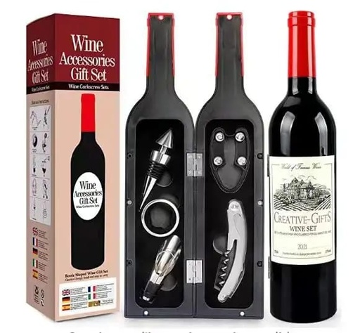 5pcs Bottle Shaped Wine Opener Gift Wine Bottle Corkscrew Set. Package Includes: Corkscrew, Bottle  Stopper, Drip Ring , Foil Cutter, Pourer